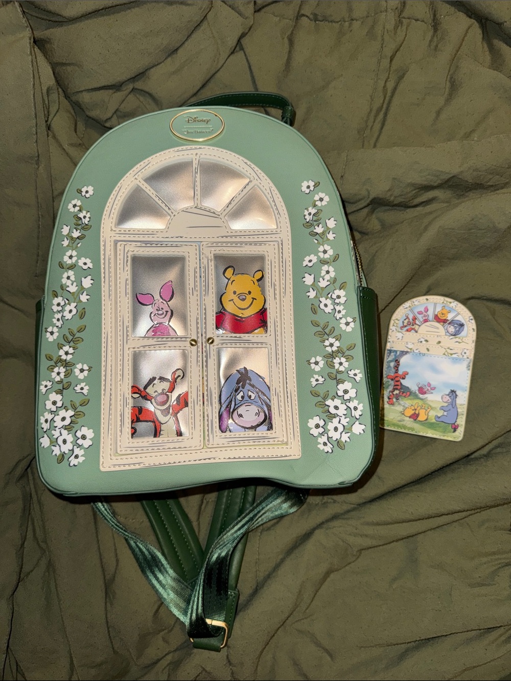 Disney Mint Green Winnie the Pooh Floral Window Kids Backpack